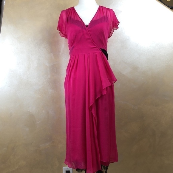 DVF Fuscha Silk Chiffon wrap dress with Silk satin slip - Picture 5 of 10